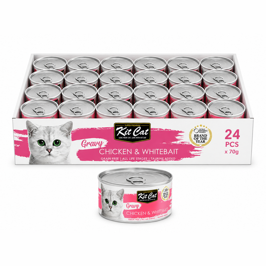 Kit Cat Gravy Canned Food (Chicken & Whitebait) 24x70G