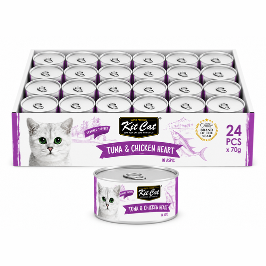 Kit Cat Deboned Tuna & Chicken Heart Topper 24x80g.