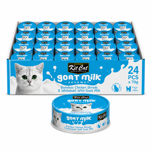 Kit Cat Boneless Chicken Shreds & Whitebait With Goat Milk 70gx24pcs