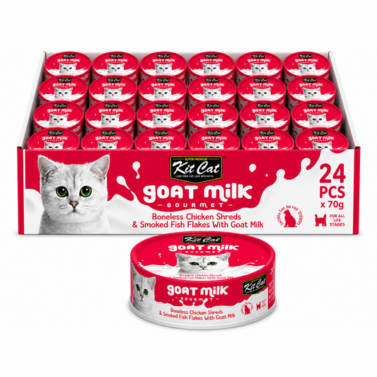 Kit Cat Boneless Chicken Shreds & Smoked Fish Flakes With Goat Milk 70gx24pcs