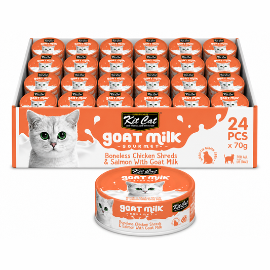 Kit Cat Boneless Chicken Shreds & Salmon With Goat Milk 70gx24pcs