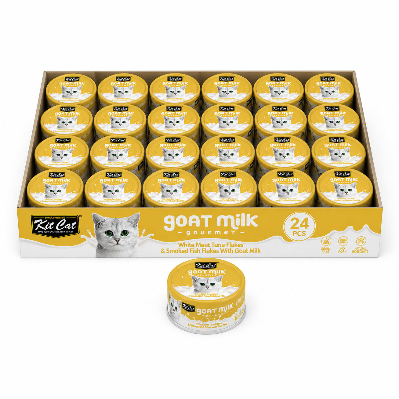 Kit Cat White Meat Tuna Flakes & Smoked Fish Flakes With Goat Milk 70gx24pcs