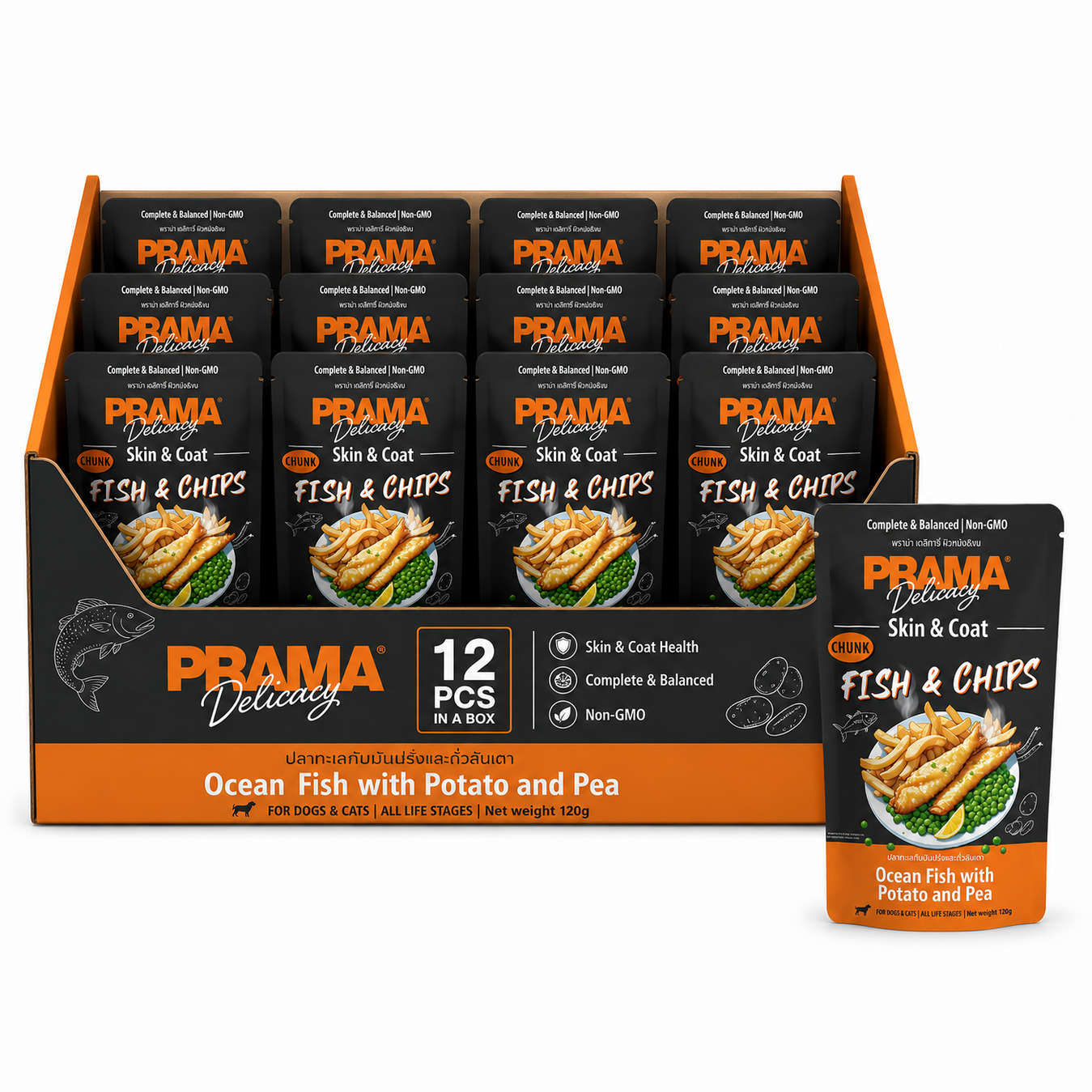 Prama Fish And Chips (Skin & Coat) 120gx12pcs