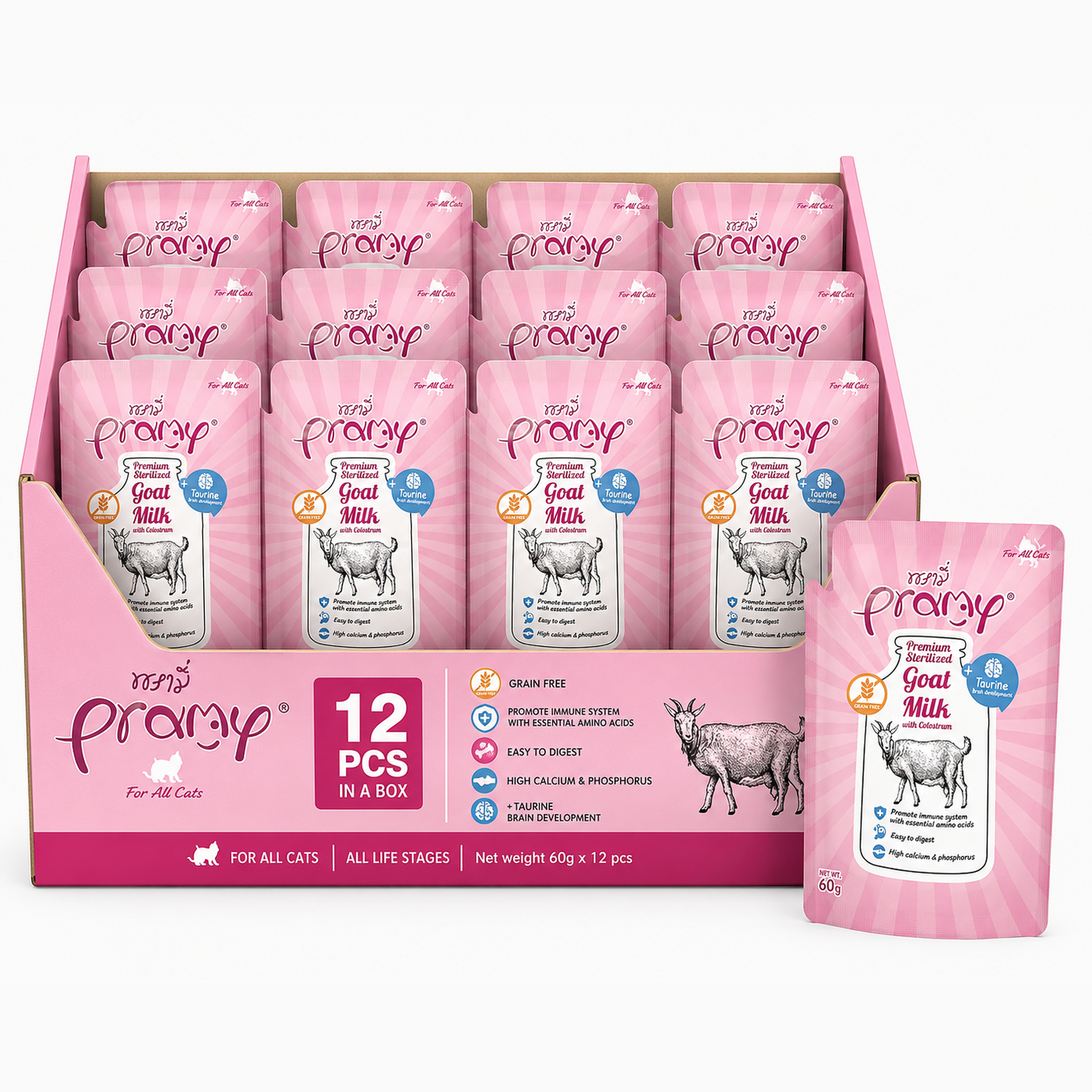 Pramy Sterilized Goat Milk with Colostrum + Taurine 60Gx12pcs