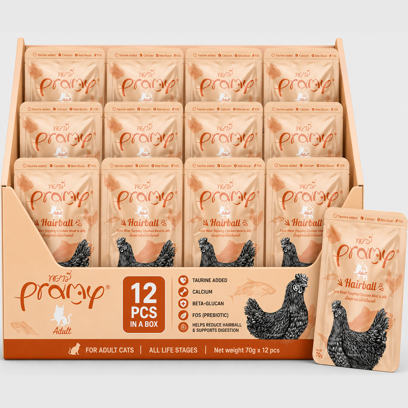 Pramy Hairball Tuna topping Chicken in Jelly Recipe 70gx12pcs