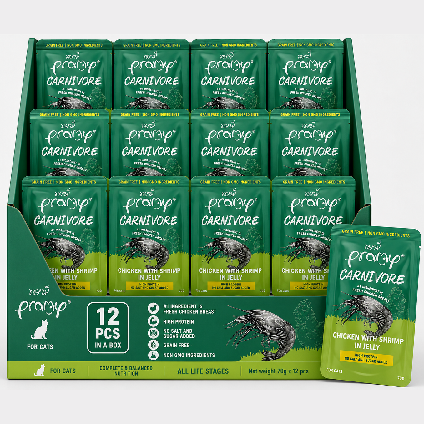 Pramy Carnivore Chicken with Shrimp in Jelly 70gx12pcs