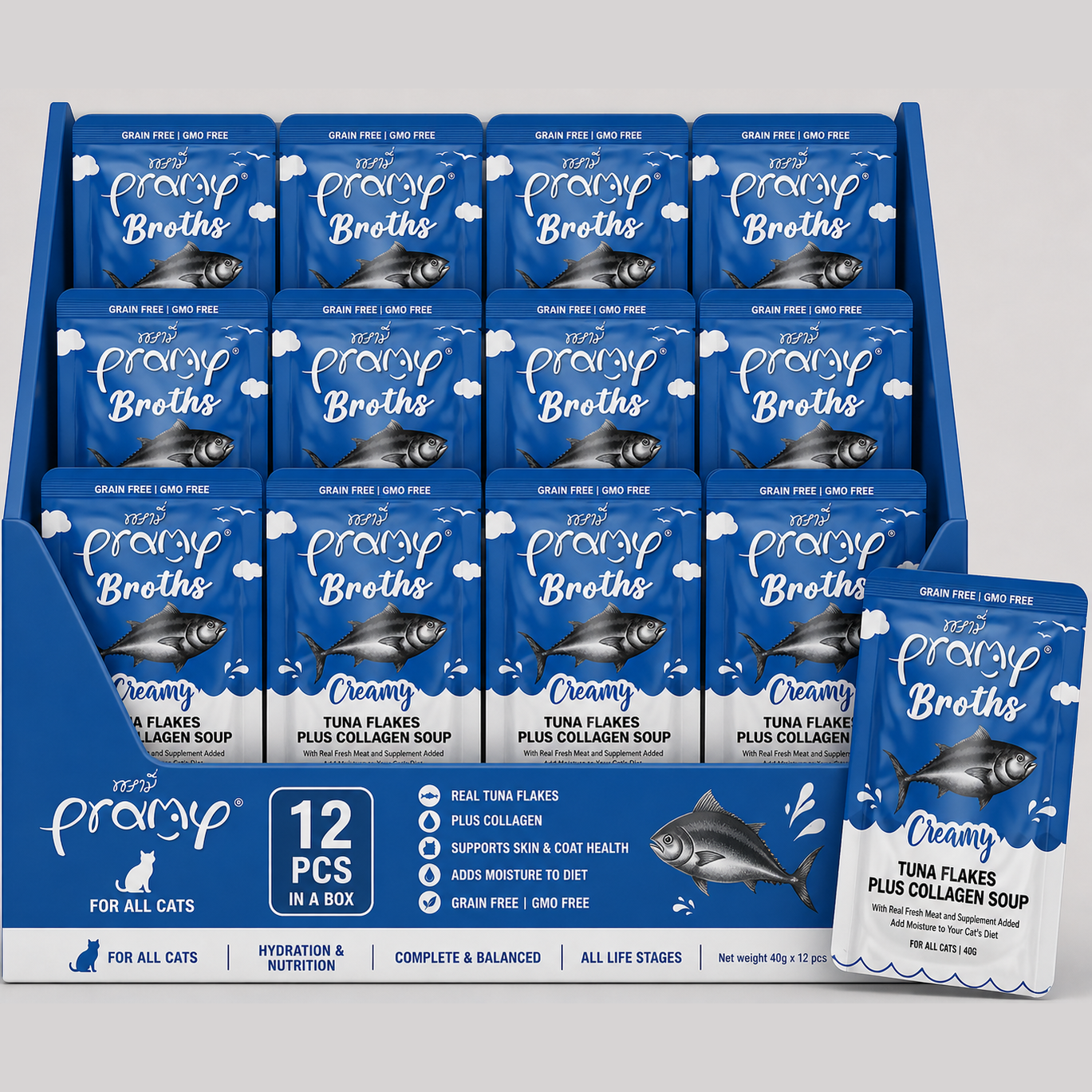 Pramy Broths Creamy Tuna Flakes Plus Collagen 40gx12pcs