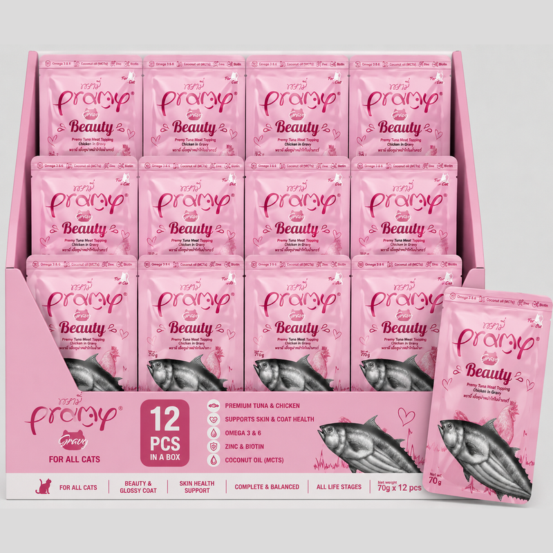 Pramy Beauty Tuna Meat Topping Chicken In Gravy 70gx12pcs