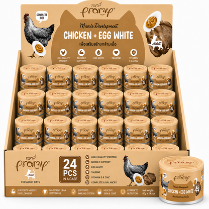 Pramy MUSCLE CHICKEN TOPPING EGG WHITE RECIPE IN CAN 80Gx24pcs