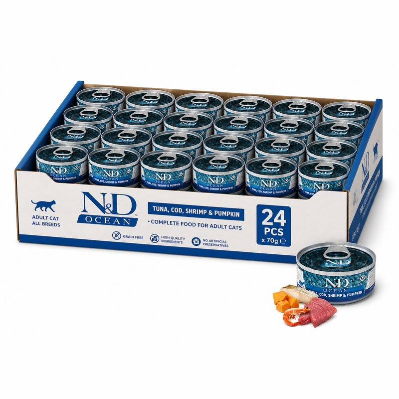 FARMINA N&D CAT OCEAN TUNA, COD, SHRIMP & PUMPKIN 70gx24pcs