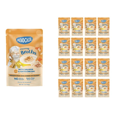 MOOCHIE CREAMY BROTH WITH SALMON & KATSUOBUSHI 40gX16 POUCHS