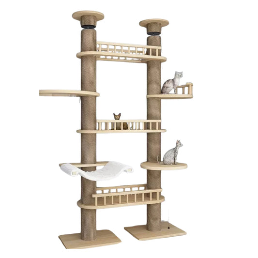 Floor-to-Ceiling Cat Tree V3 Wood, Sisal & Rope Cats Multi-Level Tower 40×40×255–265 cm