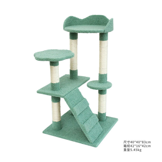Green Cat Climbing Tree –  MDF, Sisal & Plush – Cats – Vertical Tower –  40×40×83 cm