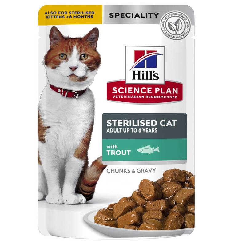 Hill’s Science Plan Sterilised Cat Adult Cat Wet Food With Trout Pouches 85gx12