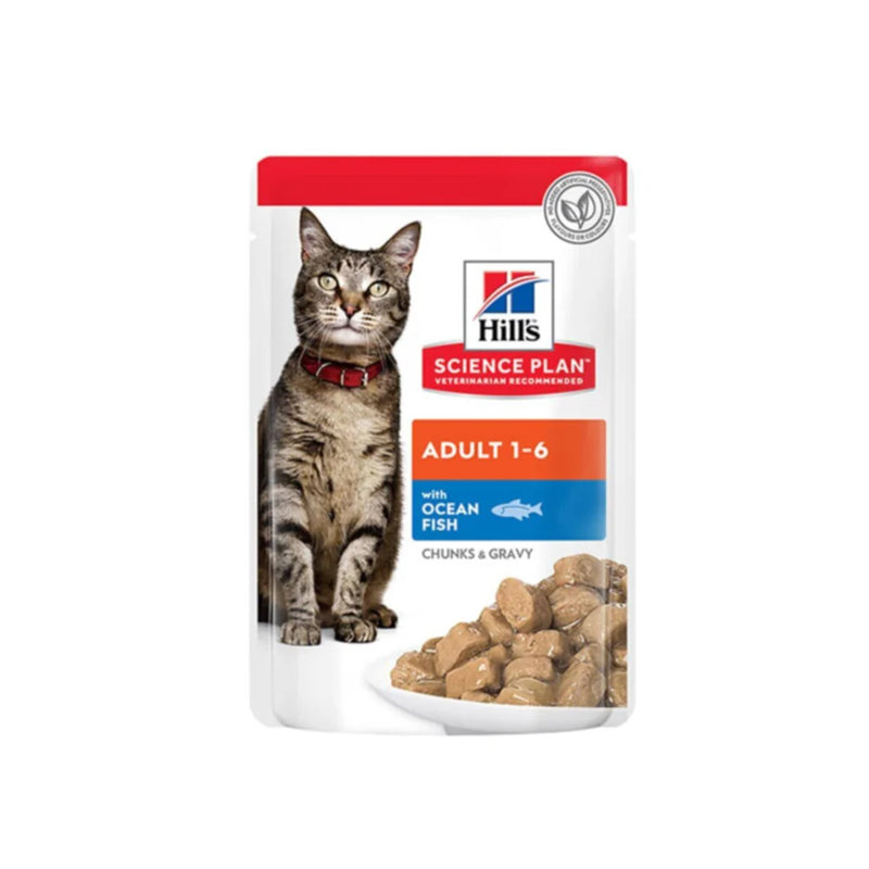 Hill's Science Plan Tender Chunks in Gravy طعام قطط رطب للبالغين سمك المحيط (أكياس) 85 جرام × 12