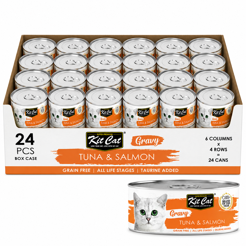 Kit Cat Gravy Tuna & Salmon wet cat food 24-pack display box