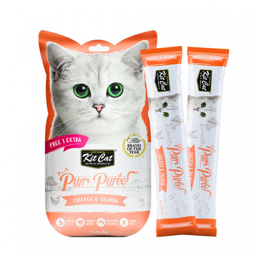 Kit Cat Purr Puree Liquid Treats for Cat – Chicken & Salmon (15gx5 Sticks)