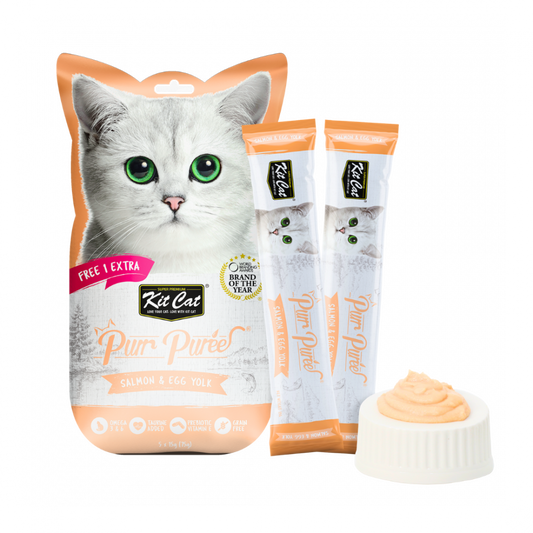 Kit Cat Purr Puree Liquid Treats for Cat – Salmon & Egg Yoke (15gx5 Sticks)
