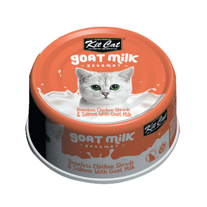 Kit Cat Boneless Chicken Shreds & Salmon With Goat Milk 70gx24pcs