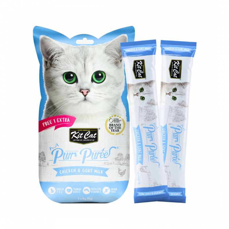 Kit Cat Purr Puree Liquid Treats for Cat – Chicken & Goat Milk (15gx5 Sticks)