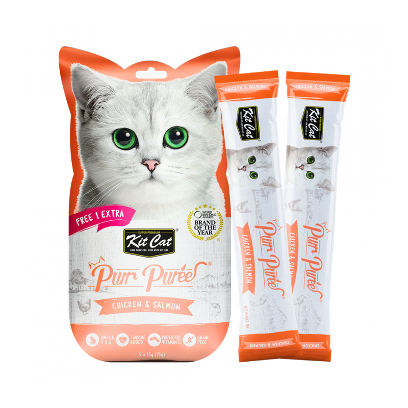 Kit Cat Purr Puree Liquid Treats for Cat – Chicken & Salmon (15gx5 Sticks)