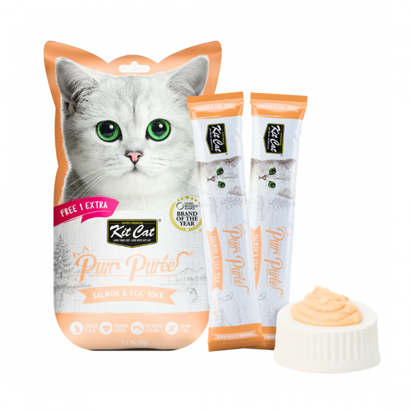 Kit Cat Purr Puree Liquid Treats for Cat – Salmon & Egg Yoke (15gx5 Sticks)