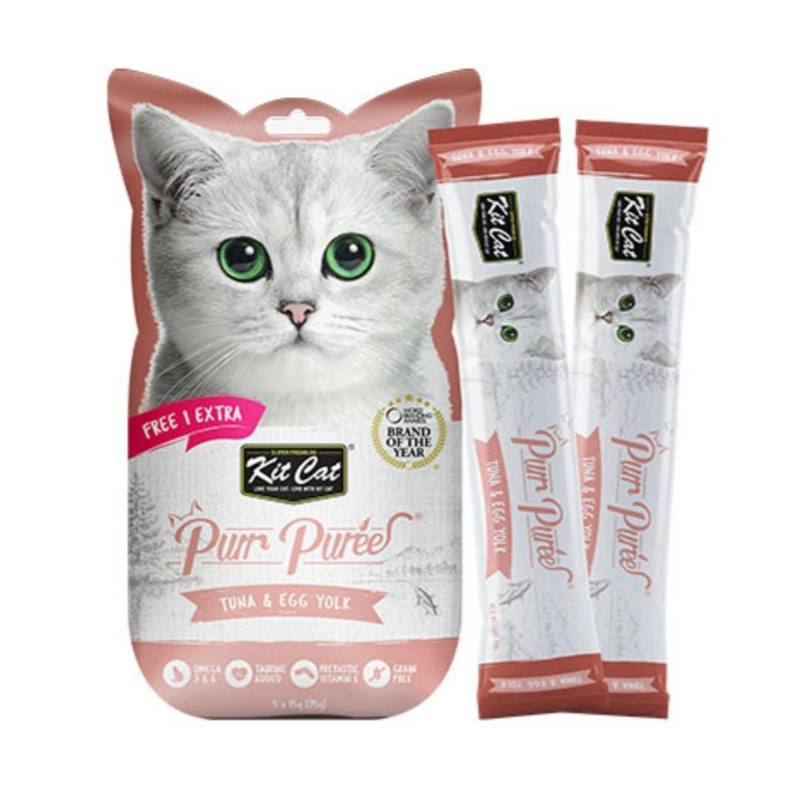 Kit Cat Purr Puree Liquid Treats for Cat – Tuna & Egg Yolk (15gx5 Sticks)