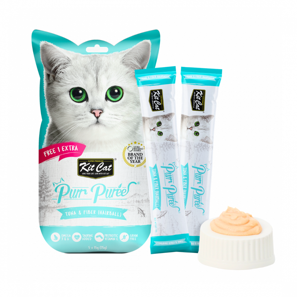 Kit Cat Purr Puree Liquid Treats for Cat – Tuna & Fiber (Hairball) (15gx5 Sticks)