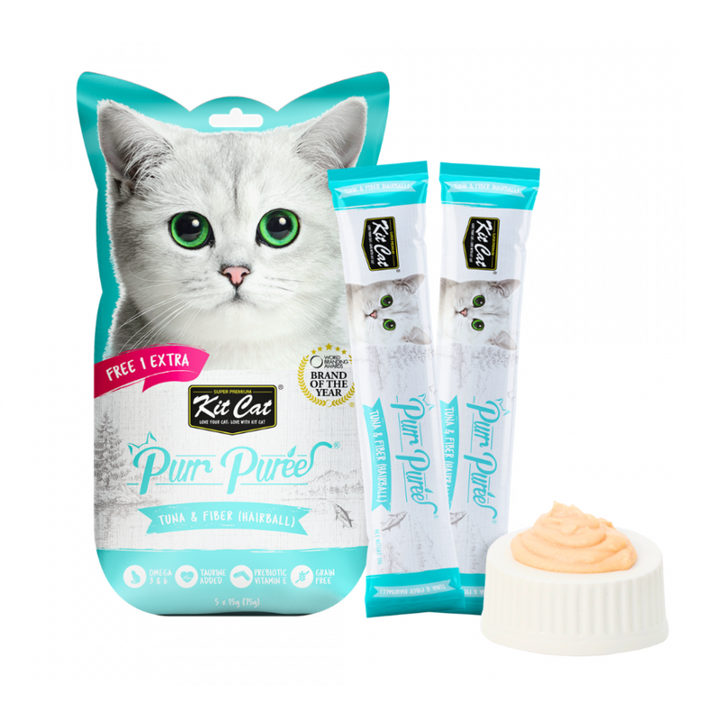 Kit Cat Purr Puree Liquid Treats for Cat – Tuna & Fiber (Hairball) (15gx5 Sticks)