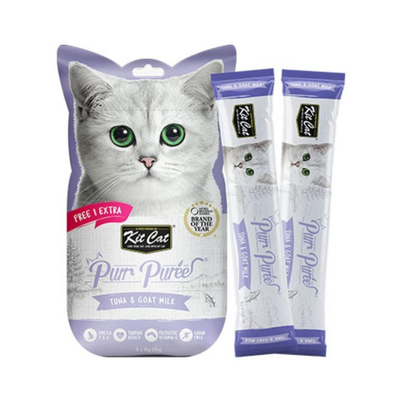 Kit Cat Purr Puree Liquid Treats for Cat – Tuna & Goat Milk (15gx5 Sticks)