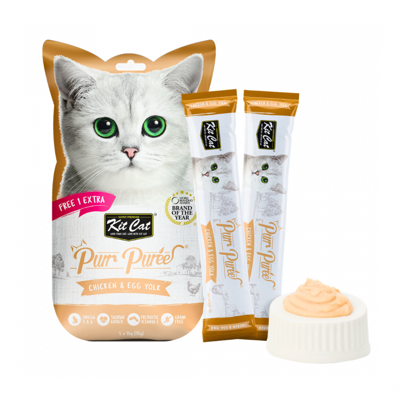 Kit cat purr puree liquid treats for cat Chicken & Egg yoke (15gx5 sticks).