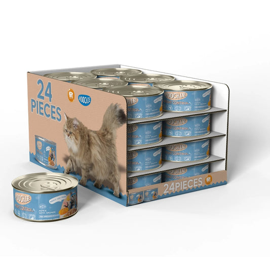 Moochie Mince with Salmon Weight Control cat food, 24-pack of 156g grain-free wet cans