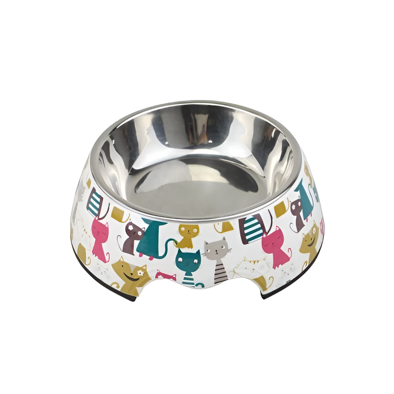 Melamine Cat world Stainless Steel bowl with anti-slip circle on the bottom,. medium