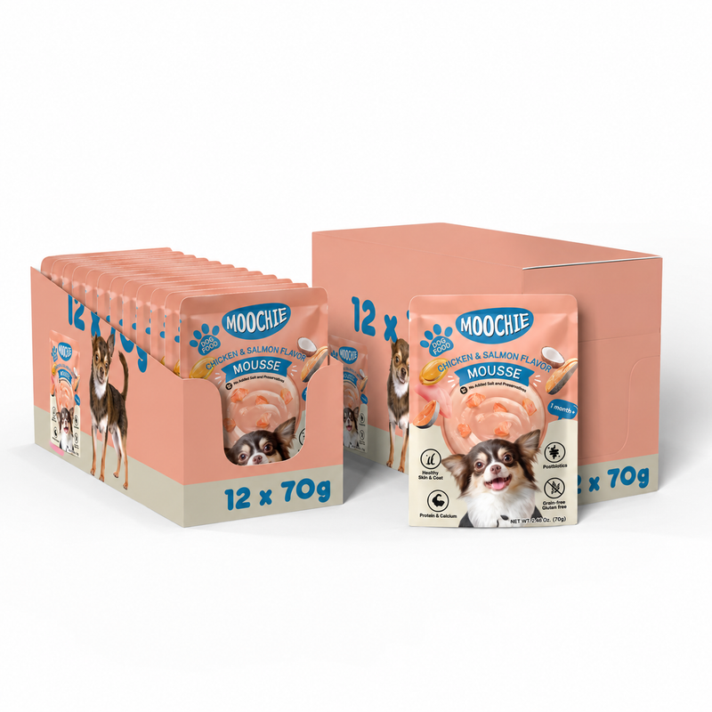 MOOCHIE MOUSSE CHICKEN & SALMON FLAVOR 12X70g