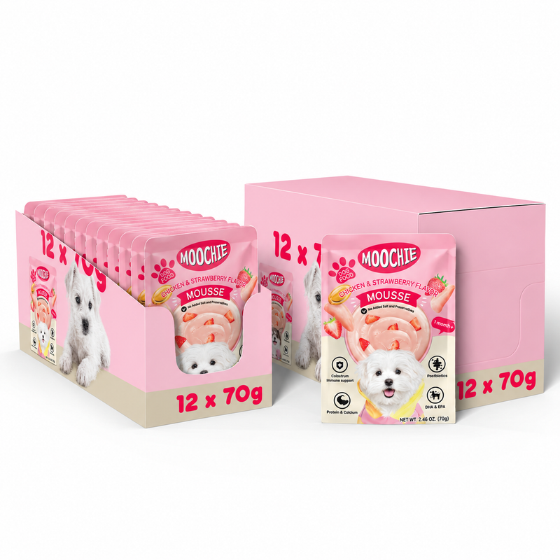 MOOCHIE MOUSSE CHICKEN & STRAWBERRY FLAVOR 12X70g