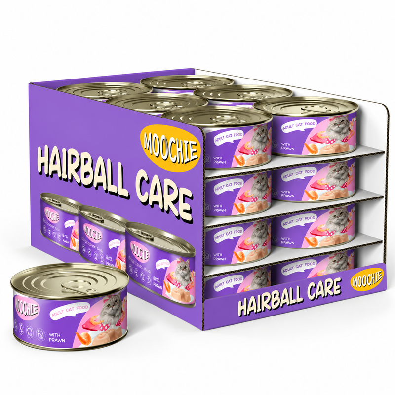 Moochie With Prawn Pate (Hairball Care) 24X85G. Can
