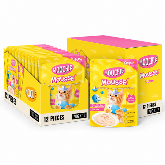 Moochie Kitten Tuna With Topping Calamari Mousse 12X70G. Pouch