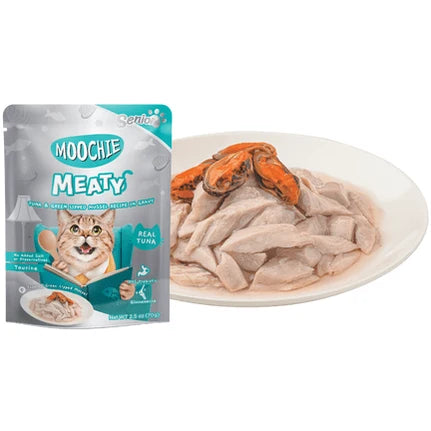 Moochie Meaty Tuna &Green Lipped Mussel Recipe In Gravy  70G  Pouch