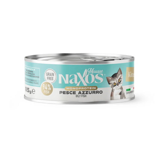 Naxos Mono Kitten Mousse wet food can, 85g Italian mackerel pouch for kittens