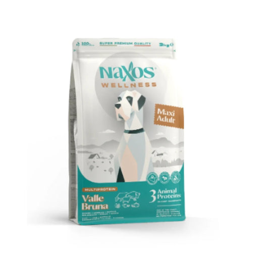 Naxos Wellness Maxi Adult Valle Bruna dry dog food bag with multiprotein formula for large breeds