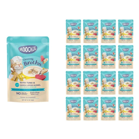 MOOCHIE CREAMY BROTH WITH TUNA & GREEN-LIPPED MUSSEL 40gX16 POUCHS