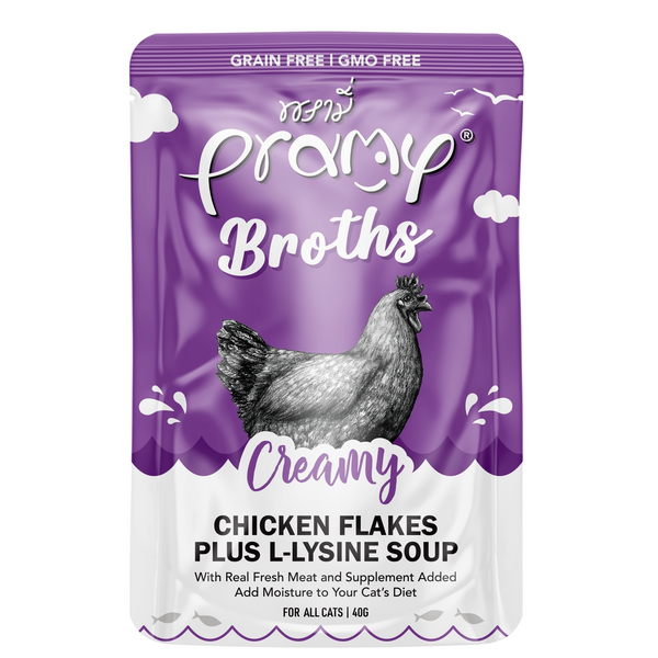 Pramy Broths Creamy Chicken Flakes Plus L-Lysine Soup 40g Pouch