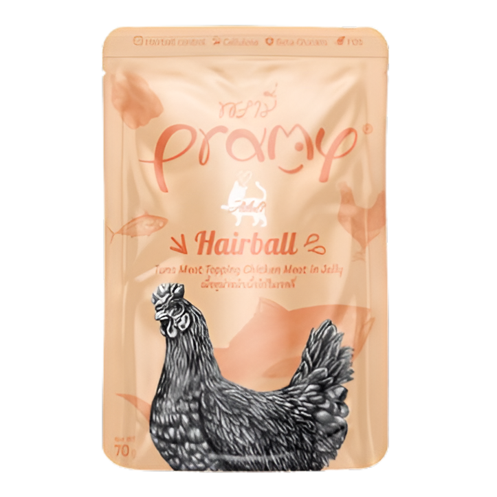 Pramy Hairball Tuna topping Chicken in Jelly Recipe 70g Pouch