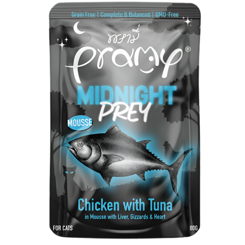 Pramy Midnight Prey CHICKEN WITH TUNA IN MOUSSE RECIPE 80g Pouch