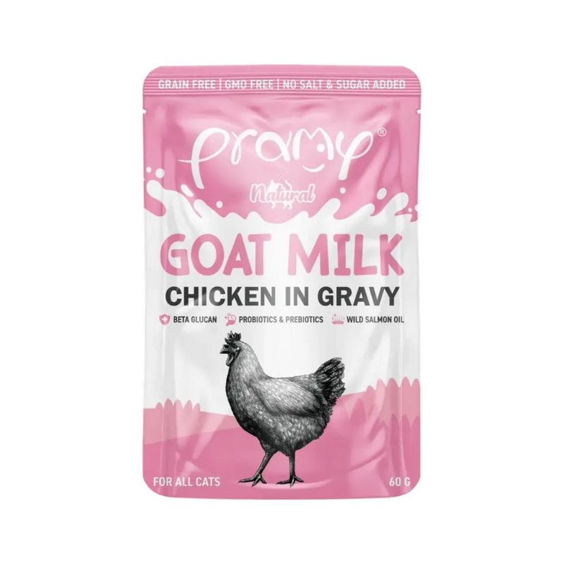 Pramy Premium Goat Milk Pouch with Chicken in Gravy 60g Pouch