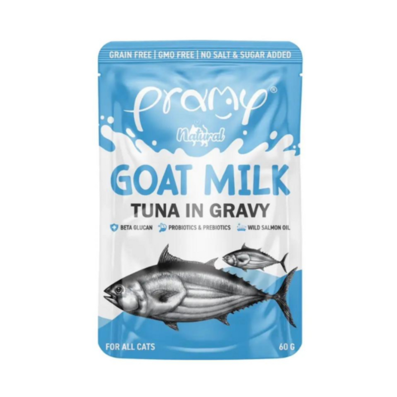 Pramy Premium Goat Milk Pouch with Tuna in Gravy 60g Pouch