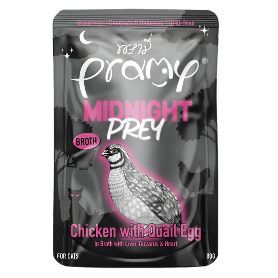 Pramy ,Midnight prey chicken With Quail Egg In Broth Recipe 80G Pouch
