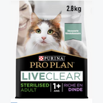 2.8kg bag of Pro Plan LiveClear Sterilised Adult dry cat food with turkey