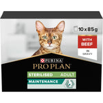 Purina Pro Plan Sterilised Adult Wet Cat Food, Beef in Gravy, MP 10X85G Box