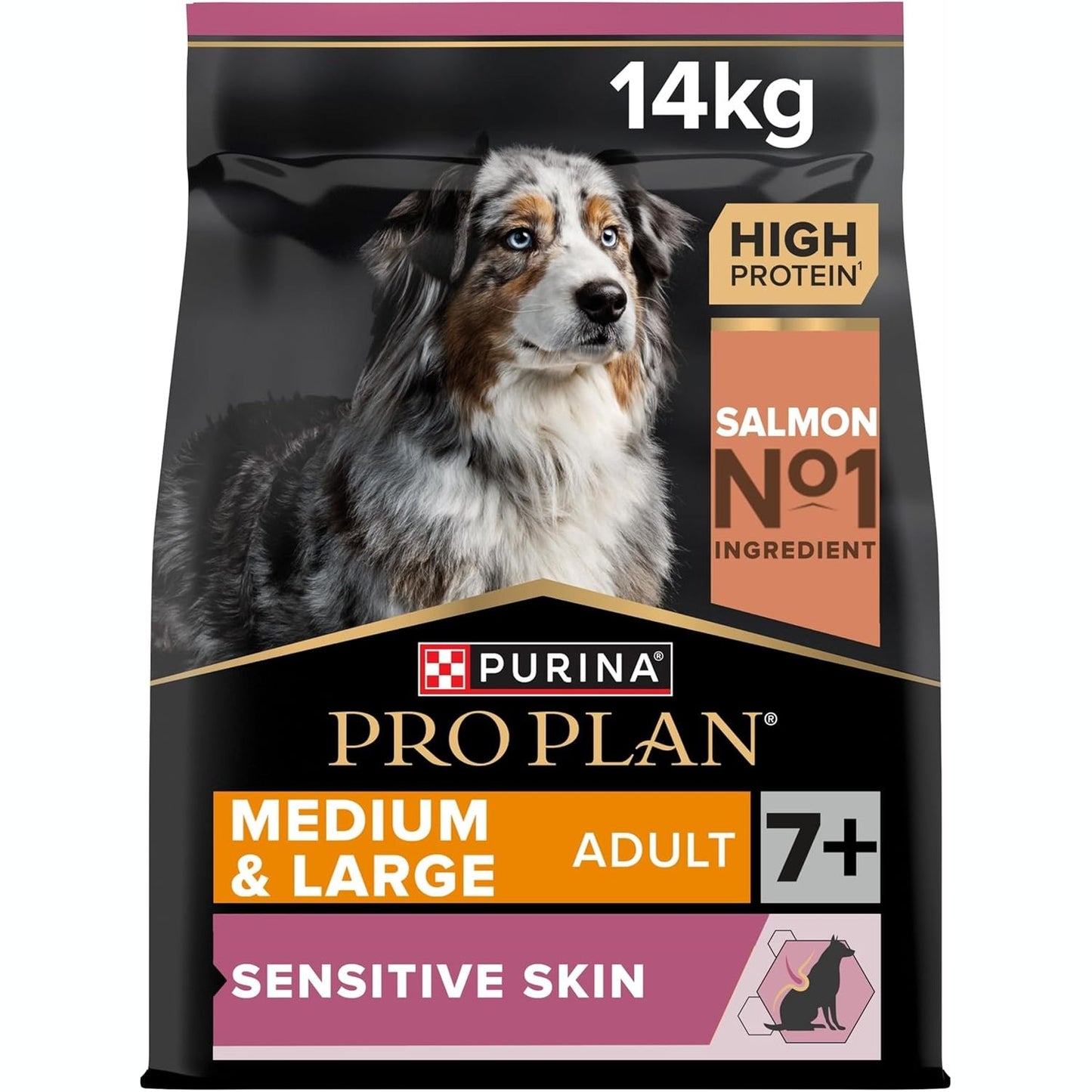 Purina Pro Plan Sensitive Skin Medium and Large Senior 7+, Dry Dog food with Salmon, 14 kg